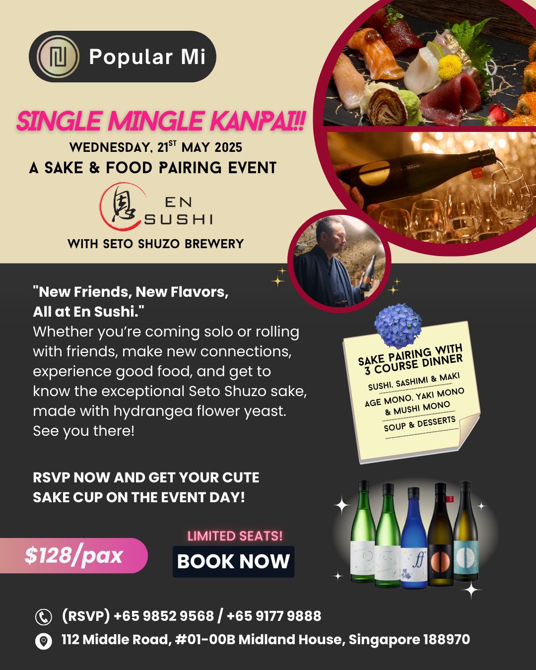 Popular Mi Sake & Food Pairing Experience Flyer